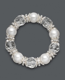 Chill out in sweet style with an icy sheen. Charter Club's chic stretch bracelet features white simulated pearls, clear plastic beads, and silver tone mixed metal accents. Bracelet stretches to fit wrist. Approximate diameter: 2-1/4 inches. Chill out in sweet style with an icy sheen. Charter Club's chic stretch bracelet features white simulated pearls, clear plastic beads, and silver tone mixed metal accents. Bracelet stretches to fit wrist. Approximate diameter: 2-1/4 inches.