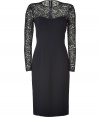 Showcase your sultry style in this luxe lace detailed dress from Michael Kors - Round neck, sheer lace sleeves and top, solid sweetheart bodice, fitted silhouette, back slit, exposed back zip closure - Pair with sky-high heels and an embellished clutch