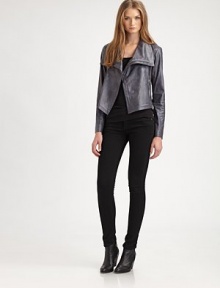 EXCLUSIVELY AT SAKS. Flaunting a cropped fit, this jacket is stylish and undeniably irresistible, thanks to edgy zipper details.Cropped designFabric detail along sleevesFront zipperZippered slash pocketsAbout 24 from shoulder to hemSuede; sleeve detail: polyesterDry clean by suede specialistMade in USA of imported fabric Model shown is 5'9 (175cm) wearing US size Small. 