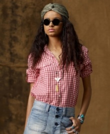 Flirt with the girl-next-door look in Denim & Supply Ralph Lauren's woven cotton gingham shirt, designed in a slouchy silhouette with classic utility styling for a chic yet rugged finish. Flirt with the girl-next-door look in Denim & Supply Ralph Lauren's woven cotton gingham shirt, designed in a slouchy silhouette with classic utility styling for a chic yet rugged finish.