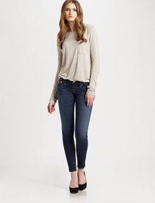 Super-skinny fit, buttoned flap pockets and masterful distressing define this classic denim favorite. THE FITMedium rise, about 7½Inseam, about 29THE DETAILSZip flyFive-pocket style98% cotton/2% elastaneMachine washMade in USA of imported fabricModel shown is 5'11 (178cm) wearing US size 4. Super-skinny fit, buttoned flap pockets and masterful distressing define this classic denim favorite. THE FITMedium rise, about 7½Inseam, about 29THE DETAILSZip flyFive-pocket style98% cotton/2% elastaneMachine washMade in USA of imported fabricModel shown is 5'11 (178cm) wearing US size 4.