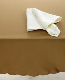 The Sherry Kline Home Classic tablecloth provides an elegantly neutral backdrop of copper and features scalloped edging and a touch of surface sheen for a timeless appeal. A true classic, it tastefully accommodates many moods and occasions. The Sherry Kline Home Classic tablecloth provides an elegantly neutral backdrop of copper and features scalloped edging and a touch of surface sheen for a timeless appeal. A true classic, it tastefully accommodates many moods and occasions.
