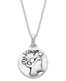 Diligent, modest, meticulous & reliable. Unwritten's chic Zodiac pendant features the signature Virgo design with these unique qualities listed on the reverse side. Set in sterling silver. Approximate length: 18 inches. Approximate drop: 3/4 inch. Diligent, modest, meticulous & reliable. Unwritten's chic Zodiac pendant features the signature Virgo design with these unique qualities listed on the reverse side. Set in sterling silver. Approximate length: 18 inches. Approximate drop: 3/4 inch.