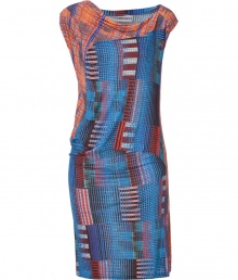 With its eye-catching coloring and cool modern cut, 10 Crosby Derek Lams stretch sheath is a contemporary choice for work and cocktails alike - Draped neckline, asymmetrical cap sleeves, modern draped patterning at waist, pull-over style - Fitted - Wear with heels and just as bright jewelry