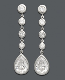 Amp up the glamour factor with chic, sparkling drops. B. Brilliant earrings feature round and pear-cut cubic zirconias (1-3/4 ct. t.w.) set in sterling silver. Approximate drop: 1-3/8 inches. Approximate width: 1/4 inch.