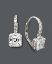 Flaunt fabulous style in these sparkly finds. B. Brilliant's chic leverback earrings feature princess-cut and pave-set cubic zirconias (4-3/8 ct. t.w.). Crafted in sterling silver. Approximate drop: 5/8 inch. Flaunt fabulous style in these sparkly finds. B. Brilliant's chic leverback earrings feature princess-cut and pave-set cubic zirconias (4-3/8 ct. t.w.). Crafted in sterling silver. Approximate drop: 5/8 inch.