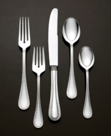 Reminiscent of the beautiful grosgrain fabric that makes her dresses a cut above, the Grosgrain collection from renowned dress designer Vera Wang features elegant teardrop handles and a delicate, simple pattern to lend graceful touches to any meal. Set includes: butter knife, sugar spoon, cold meat fork, and large tablespoon. Hostess set (not shown) includes 1 butter knife, 1 sugar spoon, 1 cold meat fork and 1 large tablespoon. Reminiscent of the beautiful grosgrain fabric that makes her dresses a cut above, the Grosgrain collection from renowned dress designer Vera Wang features elegant teardrop handles and a delicate, simple pattern to lend graceful touches to any meal. Set includes: butter knife, sugar spoon, cold meat fork, and large tablespoon. Hostess set (not shown) includes 1 butter knife, 1 sugar spoon, 1 cold meat fork and 1 large tablespoon.