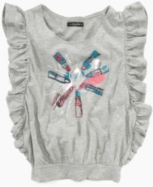 She can glam it up in a simple way with this banded top from Baby Phat, featuring a cute lipstick graphic on front. She can glam it up in a simple way with this banded top from Baby Phat, featuring a cute lipstick graphic on front.