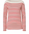 Classic and chic with its oatmeal and red striping, Ralph Laurens wide neck tee is destined to be your favorite casual go-to - Wide neckline, long sleeves - Loosely fitted - Wear with skinnies and bright ballerinas