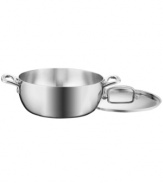 Bonjour amazing meals! A three-layer design features a pure aluminum core enveloped in stainless steel for even, quick and powerful heating. Elegantly crafted with a contoured handle and a classic shape, this covered dutch oven transports the art of French cooking into your kitchen. Lifetime warranty.