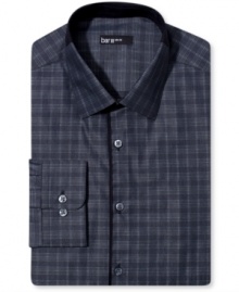 Plaid gets sophisticated with the help of the tailored, slim-fit of this Bar III dress shirt. Plaid gets sophisticated with the help of the tailored, slim-fit of this Bar III dress shirt.