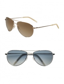 Sleek, double-bridge aviator has a straight brow bar and classic, curved lens shape, in gold and silver. High quality metal Silicone nose pads Temple tips for added comfort 6-base lens curve Exclusive photo-chromic lenses VFX technology 100% UV protection Imported Sleek, double-bridge aviator has a straight brow bar and classic, curved lens shape, in gold and silver. High quality metal Silicone nose pads Temple tips for added comfort 6-base lens curve Exclusive photo-chromic lenses VFX technology 100% UV protection Imported
