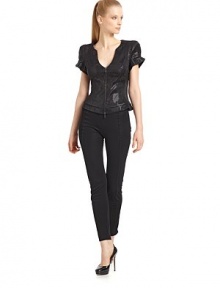 THE LOOKAllover tonal rhinestone embellishmentsGathered, padded shoulders with ruchingScoopneckFront zip closureShort sleevesFront and back Princess seamsTHE FITAbout 21 from shoulder to hemTHE MATERIAL57% silk/40% acetate/3% elastaneFully linedCARE & ORIGINDry cleanMade in ItalyModel shown is 5'10½ (179cm) wearing US size 4. THE LOOKAllover tonal rhinestone embellishmentsGathered, padded shoulders with ruchingScoopneckFront zip closureShort sleevesFront and back Princess seamsTHE FITAbout 21 from shoulder to hemTHE MATERIAL57% silk/40% acetate/3% elastaneFully linedCARE & ORIGINDry cleanMade in ItalyModel shown is 5'10½ (179cm) wearing US size 4.