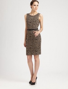This sleek leopard-printed ponte style is accented with a narrow contrast belt.Jewel necklineSleevelessIncluded beltFront slash pocketsConcealed back zipFully linedAbout 21 from natural waist69% rayon/29% nylon/2% spandexDry cleanMade in USA of Italian fabricModel shown is 5'11 (180cm) wearing US size 4. This sleek leopard-printed ponte style is accented with a narrow contrast belt.Jewel necklineSleevelessIncluded beltFront slash pocketsConcealed back zipFully linedAbout 21 from natural waist69% rayon/29% nylon/2% spandexDry cleanMade in USA of Italian fabricModel shown is 5'11 (180cm) wearing US size 4.