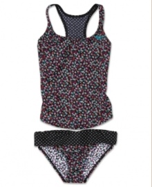 Ready, set, splash! She'll love hitting the water in this comfortable tankini and bottoms set from Roxy. Ready, set, splash! She'll love hitting the water in this comfortable tankini and bottoms set from Roxy.