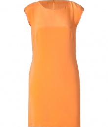 Simple summery dress in fine mango-colored silk - Elegant in color and feel, it is simple and sexy in fit - Feminine case cut, slightly narrowed and above-the-knee length - Hit dress for day or evening when paired with wedges or heels Simple summery dress in fine mango-colored silk - Elegant in color and feel, it is simple and sexy in fit - Feminine case cut, slightly narrowed and above-the-knee length - Hit dress for day or evening when paired with wedges or heels