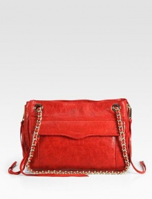 A roomy, yet chic glazed leather style with expandable zipper sides for added space.Double leather and chain shoulder strap, 11¾ dropMagnetic snap closureExpandable zip sidesOne outside flap and zip pocketOne outside open pocketThree inner compartmentsOne inside zip pocketTwo inside open pocketsCotton lining11¼W X 8¼H X 4DImported A roomy, yet chic glazed leather style with expandable zipper sides for added space.Double leather and chain shoulder strap, 11¾ dropMagnetic snap closureExpandable zip sidesOne outside flap and zip pocketOne outside open pocketThree inner compartmentsOne inside zip pocketTwo inside open pocketsCotton lining11¼W X 8¼H X 4DImported