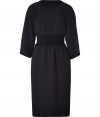 Accentuate your form with waist-enhancing day dress from Jil Sander - Round neck, three-quarter raglan sleeves, wide elasticize waistband, gathering at waist, relaxed fit, back slit - Wear with an oversized cardigan and booties