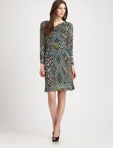 EXCLUSIVELY AT SAKS. A dynamic Aztec-inspired print dresses up this ruched, asymmetrical design.Asymmetrical necklineLong sleevesRuched bodiceConcealed back zipFully linedAbout 25 from natural waist95% polyester/5% spandexDry cleanImportedModel shown is 5'10½ (179cm) wearing US size 4. EXCLUSIVELY AT SAKS. A dynamic Aztec-inspired print dresses up this ruched, asymmetrical design.Asymmetrical necklineLong sleevesRuched bodiceConcealed back zipFully linedAbout 25 from natural waist95% polyester/5% spandexDry cleanImportedModel shown is 5'10½ (179cm) wearing US size 4.