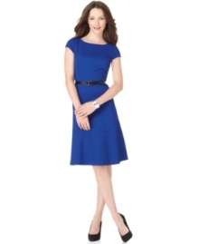 A honeycomb texture, smart seaming and an A-line silhouette makes this AK Anne Klein dress ready for to make a polished impression anywhere you wear it. A removable belt is a sharp finishing touch.