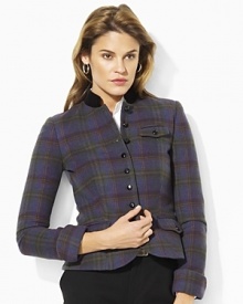 A Nehru collar and feminine lines create the desirable silhouette of the Percy jacket, crafted from soft wool gabardine. A Nehru collar and feminine lines create the desirable silhouette of the Percy jacket, crafted from soft wool gabardine.