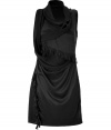 Stylish dress made ​.​.of fine, black silk, - Sexy, feminine, fashionable - With decorative shawl draping and casual fringe - Mini short, sleeveless - The dress is slim, falls loose and flatters your figure - A dreamy party dress, pair with Western booties, platform pumps, sandals