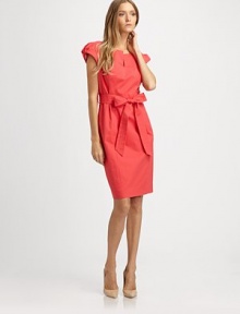 EXCLUSIVELY AT SAKS. This structured cotton sheath has pretty accents like puffed sleeves and a bow-tie sash.Split jewel necklinePuffed cap sleevesPrincess seamsSelf-beltTop back-button closureCenter back zipperAbout 24 from natural waist97% cotton/3% elastaneDry cleanMade in USA of Italian fabricModel shown is 5'9 (175cm) wearing US size 4.