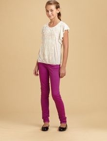 Crafted in lightweight fabric, this breezy top gets a girlie update with lace and flutter sleeves.ScoopneckShort flutter sleevesBanded bottom95% polyester/3% linen/2% spandexHand washMade in USA of imported fabric Crafted in lightweight fabric, this breezy top gets a girlie update with lace and flutter sleeves.ScoopneckShort flutter sleevesBanded bottom95% polyester/3% linen/2% spandexHand washMade in USA of imported fabric