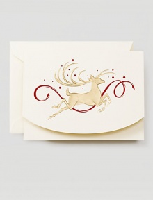 Leap into the festive season with this hand engraved majestic gold stag on a creamy card embellished with red ribbon. Bring in the new year with just the right hint of Christmas magic.Set of 10 cards5.13 X 7.38Made in USA Leap into the festive season with this hand engraved majestic gold stag on a creamy card embellished with red ribbon. Bring in the new year with just the right hint of Christmas magic.Set of 10 cards5.13 X 7.38Made in USA