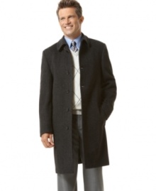 Crafted in a soft, luxurious wool-nylon blend, this sophisticated overcoat makes the perfect outer layer for your commute to and from the office. Crafted in a soft, luxurious wool-nylon blend, this sophisticated overcoat makes the perfect outer layer for your commute to and from the office.