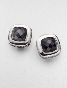 From the Albion Collection. Elegantly faceted black onyx with a smooth bezel and rope edge of sterling silver. Black onyx Sterling silver About ½ square Post-and-hinge back Made in USA From the Albion Collection. Elegantly faceted black onyx with a smooth bezel and rope edge of sterling silver. Black onyx Sterling silver About ½ square Post-and-hinge back Made in USA