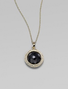 From the Lollipop Collection. A faceted black onyx, framed in diamonds, hanging on a graceful chain. Black onyx Diamonds, 0.14 tcw 18k yellow gold Chain length, about 16 with 2 extender Pendant diameter, about ½ Lobster clasp Imported From the Lollipop Collection. A faceted black onyx, framed in diamonds, hanging on a graceful chain. Black onyx Diamonds, 0.14 tcw 18k yellow gold Chain length, about 16 with 2 extender Pendant diameter, about ½ Lobster clasp Imported