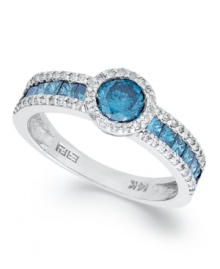 You'll really dig these blues. This sparkling ring from Bella Bleu By EFFY Collection highlights round-cut blue diamonds (1/2 ct. t.w.) and white diamonds (1/2 ct. t.w.) in 14k white gold. Approximate diameter (center): 1/8 inch. You'll really dig these blues. This sparkling ring from Bella Bleu By EFFY Collection highlights round-cut blue diamonds (1/2 ct. t.w.) and white diamonds (1/2 ct. t.w.) in 14k white gold. Approximate diameter (center): 1/8 inch.