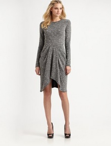 There's so much to adore about this knit dress with a sleek fit, flattering waist pleats and a subtle hi-lo hem.Round neckLong sleevesPleats at waistSubtle hi-lo hemConcealed back zipperAbout 17 from natural waistPolyester/viscose/cottonDry cleanMade in USA of imported fabric Model shown is 5'10 (177cm) wearing US size Small. 