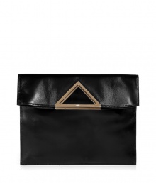 With a retro-inspired design and a rock n roll-inspired edge, this leather Valentino tote makes a stylish statement - Rectangular with triangular gold-tone handle, slim shape, small internal pockets - Pair with a figure-hugging leopard sheath and statement heels With a retro-inspired design and a rock n roll-inspired edge, this leather Valentino tote makes a stylish statement - Rectangular with triangular gold-tone handle, slim shape, small internal pockets - Pair with a figure-hugging leopard sheath and statement heels