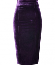 Finish your look on an impossibly feminine note with LWren Scotts deep amethyst velvet pencil skirt - Hidden metal back zip, paneled construction, kick pleat - Exquisitely flattering figure-hugging fit - Pair with silk tops and platform pumps for a seamless transition from work to cocktails Finish your look on an impossibly feminine note with LWren Scotts deep amethyst velvet pencil skirt - Hidden metal back zip, paneled construction, kick pleat - Exquisitely flattering figure-hugging fit - Pair with silk tops and platform pumps for a seamless transition from work to cocktails