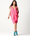 Stand out in candy pink this season with this sleeveless dress from RACHEL Rachel Roy! The unique draped silhouette is fresh, fun and fashion-forward.