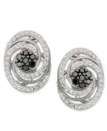 Embrace your elegant side. Wrapped in Love's™ sterling silver earrings are adorned with single-cut white diamonds (5/8 ct. t.w.) surrounding a cluster of black diamonds (1/3 ct. t.w.) for a look that's visually stunning. Approximate diameter: 1-1/4 inches. Embrace your elegant side. Wrapped in Love's™ sterling silver earrings are adorned with single-cut white diamonds (5/8 ct. t.w.) surrounding a cluster of black diamonds (1/3 ct. t.w.) for a look that's visually stunning. Approximate diameter: 1-1/4 inches.