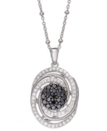 Swirling sophistication. Wrapped in Love's™ sterling silver necklace and pendant are adorned with single- and full-cut white diamonds (1/2 ct. t.w.) and black diamonds (1/2 ct. t.w.) for a look that's visually stunning. Approximate length: 18 inches. Approximate drop: 2 inches. Swirling sophistication. Wrapped in Love's™ sterling silver necklace and pendant are adorned with single- and full-cut white diamonds (1/2 ct. t.w.) and black diamonds (1/2 ct. t.w.) for a look that's visually stunning. Approximate length: 18 inches. Approximate drop: 2 inches.