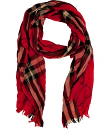 A modern take on the classic tartan scarf, this urbane-cool accessory provides warmth and effortless style - Classic tartan print, easy to style length, frayed edges - Style with a cashmere pullover, skinny jeans, a sleek parka, and ankle boots