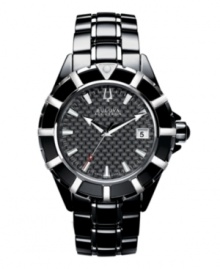 Push boundaries with this intricately-detailed Bulova Accutron watch from the Mirador collection. Black ceramic and stainless steel bracelet and round case with rotating bezel and curved sapphire crystal. Black carbon fiber dial features silver tone stick indices, minute track, date window at three o'clock, three hands and logo. Swiss quartz movement. Water resistant to 50 meters. Five-year limited warranty. Push boundaries with this intricately-detailed Bulova Accutron watch from the Mirador collection. Black ceramic and stainless steel bracelet and round case with rotating bezel and curved sapphire crystal. Black carbon fiber dial features silver tone stick indices, minute track, date window at three o'clock, three hands and logo. Swiss quartz movement. Water resistant to 50 meters. Five-year limited warranty.