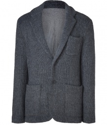 Perfect for dressing up casual looks, Michael Kors knit blazer is the perfect fusion of cozy and contemporary - Notched lapel, long sleeves, buttoned cuffs, double buttoned front, patch pockets, jersey lining - Contemporary straight cut - Pair with favorite tees and jeans, or dress up with button-downs and sleek tailored trousers