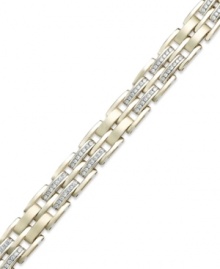 Style and sophistication combine on Yell'Ora's chic men's bracelet. A rectangular-link design showcases rows of round-cut diamonds (2 ct. t.w.). Base metal made from a combination of pure gold, sterling silver and palladium. Approximate length: 8-1/2 inches. Style and sophistication combine on Yell'Ora's chic men's bracelet. A rectangular-link design showcases rows of round-cut diamonds (2 ct. t.w.). Base metal made from a combination of pure gold, sterling silver and palladium. Approximate length: 8-1/2 inches.
