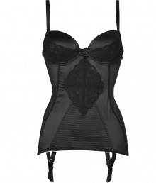 Get the sultry glamorous look of a vintage 1950s pin up girl in Von Follies by Dita Von Teeses quilted black satin detailed corset - Underwire style, lightly padded cups, stretch lace over black lightweight satin, adjustable satin straps with gold-toned hardware, gold-toned back hook closure - Sheer mesh body with quilted satin front panel, satin garter straps with gold-toned clips - Wear with silk stockings for a seriously seductive look Get the sultry glamorous look of a vintage 1950s pin up girl in Von Follies by Dita Von Teeses quilted black satin detailed corset - Underwire style, lightly padded cups, stretch lace over black lightweight satin, adjustable satin straps with gold-toned hardware, gold-toned back hook closure - Sheer mesh body with quilted satin front panel, satin garter straps with gold-toned clips - Wear with silk stockings for a seriously seductive look