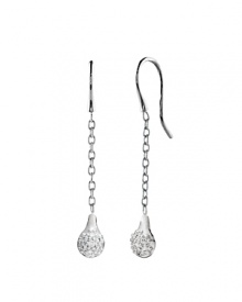 Delicate dangle earrings from PANDORA featuring sparkling diamonds in 18K white gold.