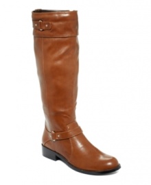 Walk tall in this elegant pair. Alfani's Jessa tall riding boots have straps at the ankle and around the top of the shaft.