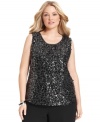 Go bold with a sequined tank from Calvin Klein. This plus size shell pairs easily with everything from a tailored skirt suit to your favorite jeans.