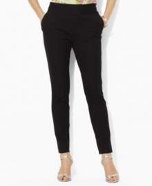An ankle-length petite silhouette is tailored of stretch cotton twill from Lauren by Ralph Lauren with a sleek, lean leg, creating a chic and feminine look. (Clearance) An ankle-length petite silhouette is tailored of stretch cotton twill from Lauren by Ralph Lauren with a sleek, lean leg, creating a chic and feminine look. (Clearance)