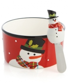 Smallest details set the mood for holiday cheer. Oneida snowman dip server and matching spreader from the Christmas Cut-Outs collection serves up festive mood for all to enjoy. Smallest details set the mood for holiday cheer. Oneida snowman dip server and matching spreader from the Christmas Cut-Outs collection serves up festive mood for all to enjoy.