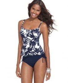 Treat yourself to fun in the sun with this tropical floral print Caribbean Joe tankini top -- the tank styling offers ultimate wearability! Treat yourself to fun in the sun with this tropical floral print Caribbean Joe tankini top -- the tank styling offers ultimate wearability!